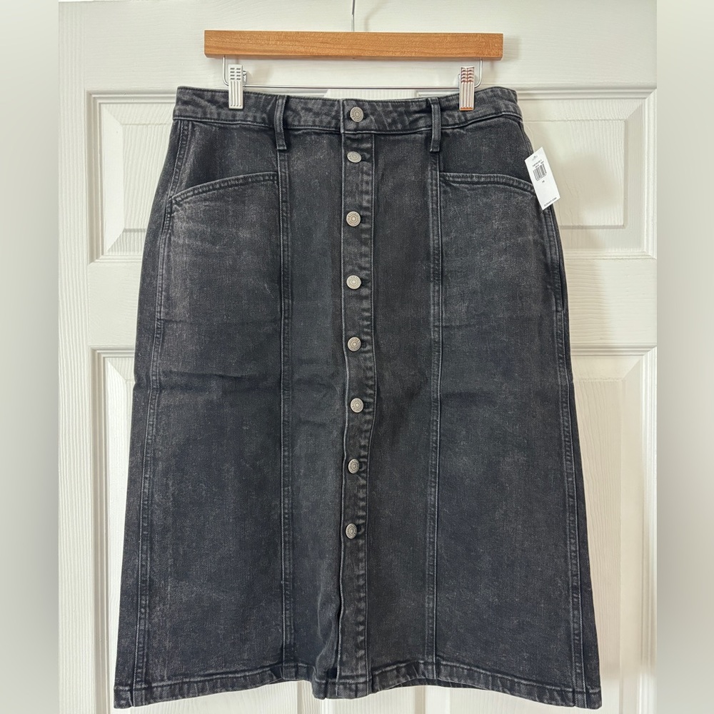 Black Denim Button Front Midi Skirt, Old Navy, NWT, size 10